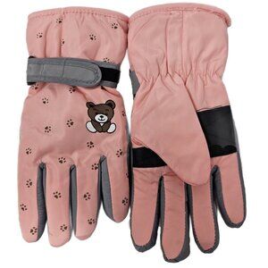 Bear Print Ski Gloves for Kids Girls Winter Lined Waterproof Hook & Loop NWT